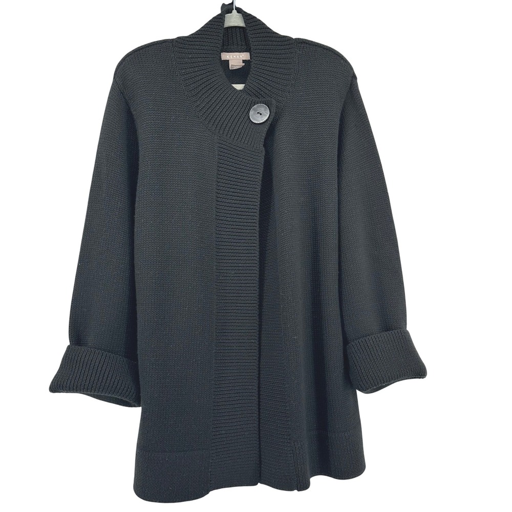 Kenar Cardigan Sweater Duster Women XL Black Wool Blend Capsule Ofice Layering